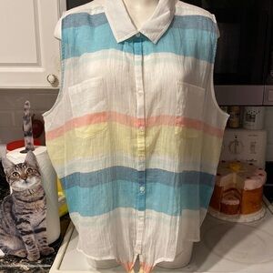 e Natural Reflections casual sleeveless button front plus size blouse 3X. EUC